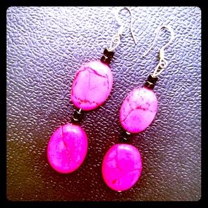 Fuchsia & Black Dangle Earrings